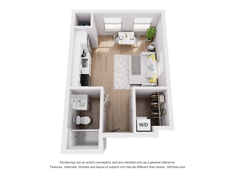 Floor plan for studio, 1 bath, 349 sqft
